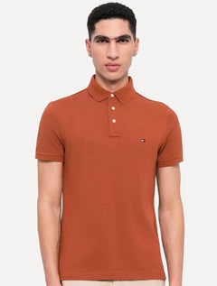 Polo Tommy Hilfiger Masculina Slim Piquet 1985 Laranja Escuro