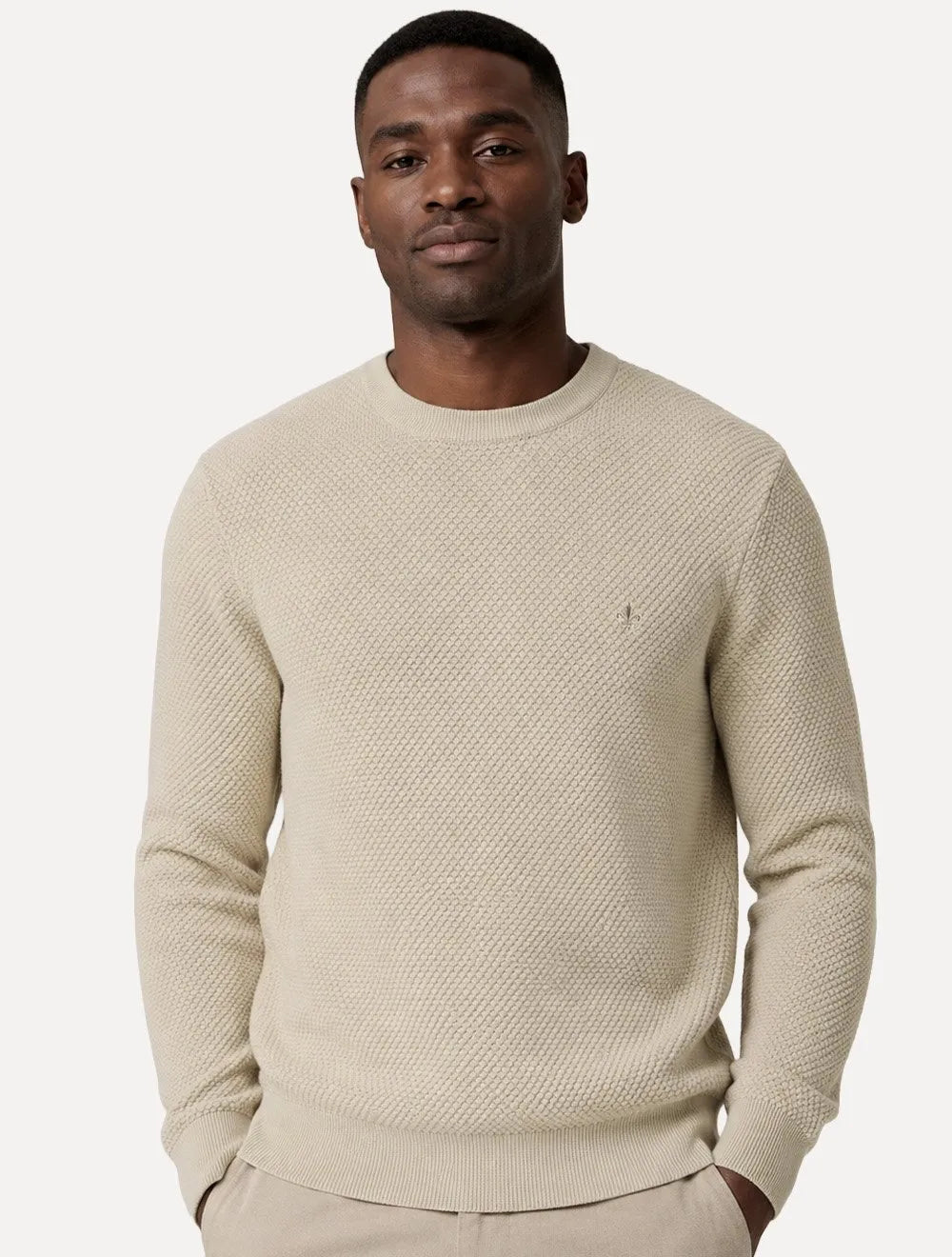Suéter Dudalina Masculino Tricot Textura Favo Cáqui
