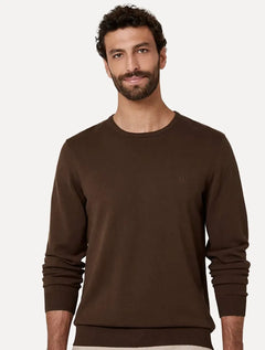 Suéter Dudalina Masculino Tricot Crewneck Basico Marrom Escuro