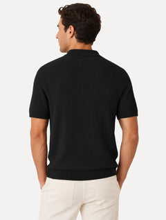 Polo Dixen Masculina Tricot Texturizada Manga Curta Ziper Preta