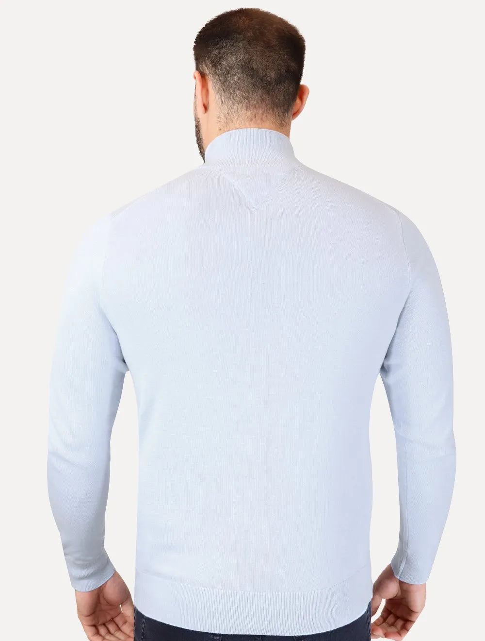 Suéter Tommy Hilfiger Masculino Essential Cotton Zip Through Azul Claro