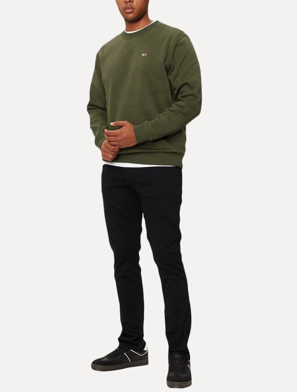 Moletom Tommy Jeans Masculino Fleece Flag Crewneck Verde Militar