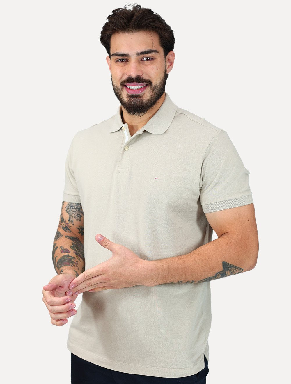 Polo Aramis Masculina Piquet Inner Detail Light Logo Areia