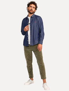 Camisa Reserva Masculina Jeans Easy Oxford Denim Azul Índigo