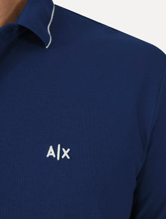 Polo Armani Exchange Masculina Regular Fit Dark Logo Icon AX Azul Royal