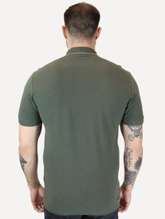 Polo Guess Masculina Piquet Silk Linear Light Friso Verde Militar