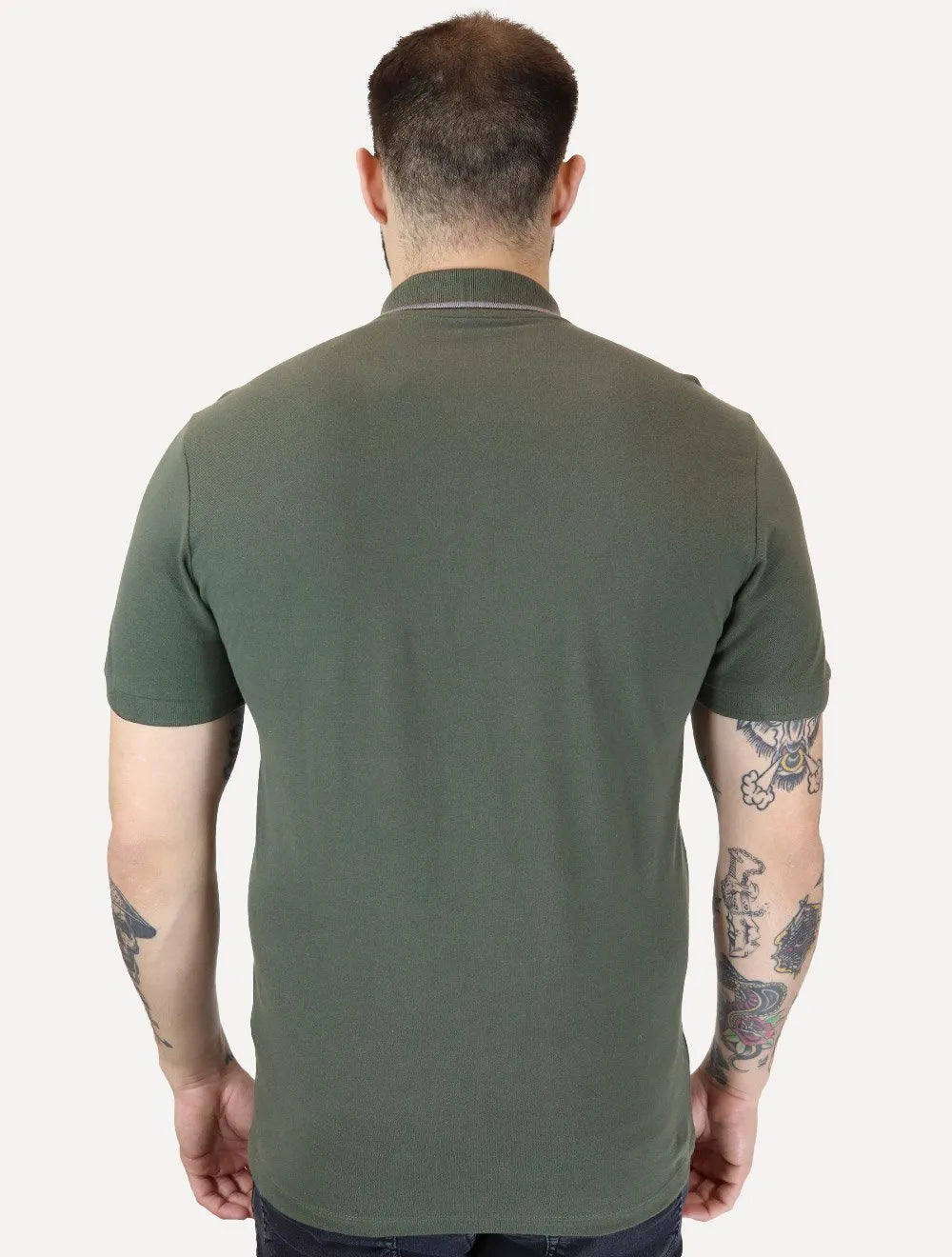 Polo Guess Masculina Piquet Silk Linear Light Friso Verde Militar