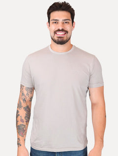 Camiseta King & Joe Masculina Pima Touch Logo Peito Caqui Claro