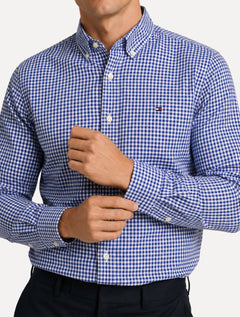Camisa Tommy Hilfiger Masculina Oxford Regular Gingham Branca/Azul Marinho