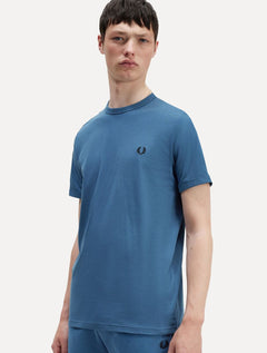 Camiseta Fred Perry Masculina Regular Ringer Logo Azul Médio
