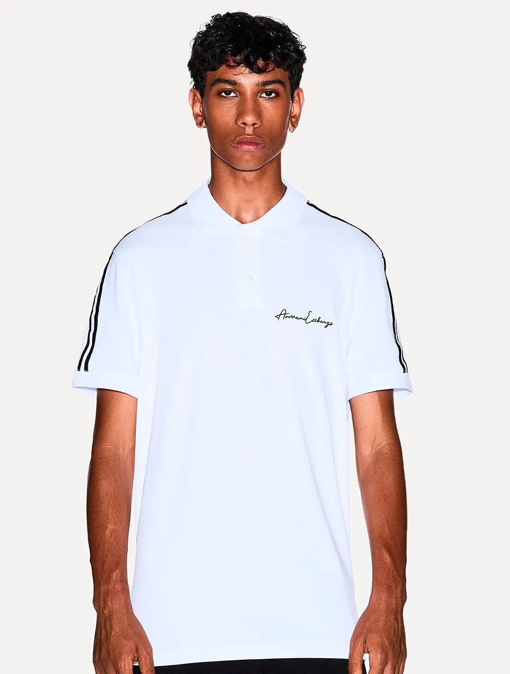 Polo Armani Exchange Masculina Regular Fit Logo Signature Branca 