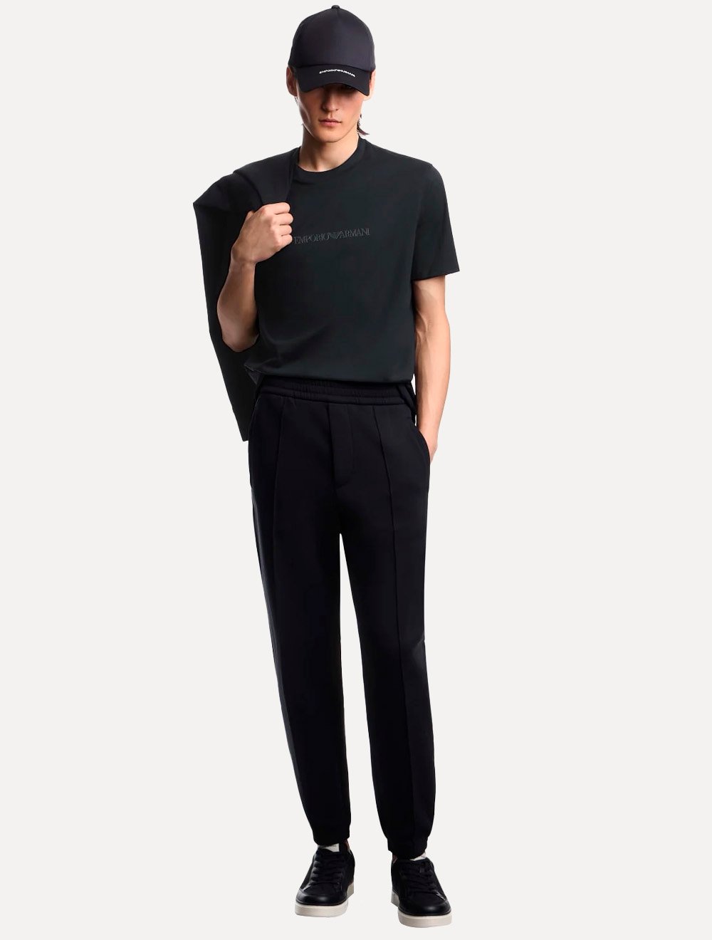 Camiseta Emporio Armani Masculina Slim Fit Pima Rubber Logo Azul Marinho