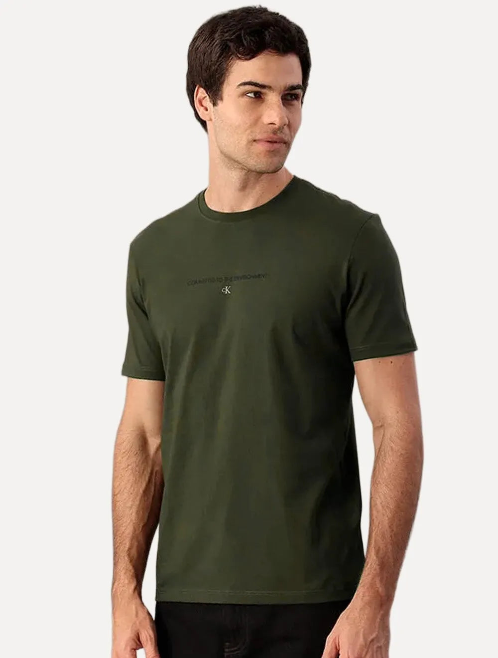 Camiseta Calvin Klein Jeans Masculina Committed to the Environment Verde Militar