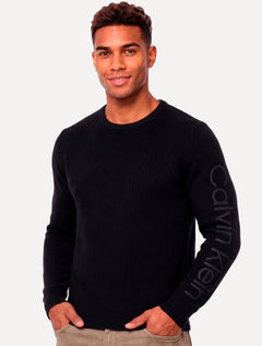 Suéter Calvin Klein Jeans Masculino Crewneck Tricot Sleeve Name Logo Preto