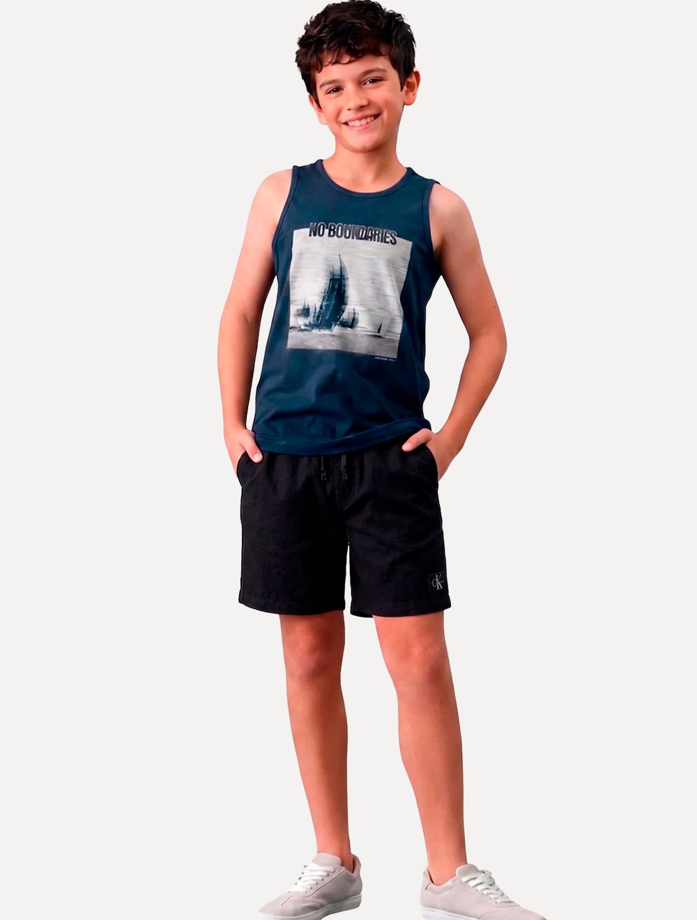 Bermuda Calvin Klein Infantil Color Curta Paper Preta