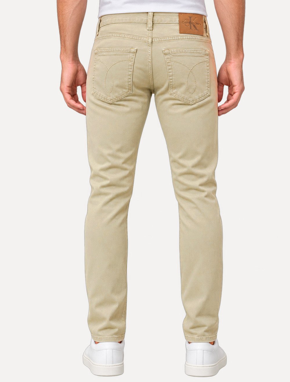 Calça Calvin Klein Jeans Masculina Slim Moletom Sarja Color Cáqui Claro