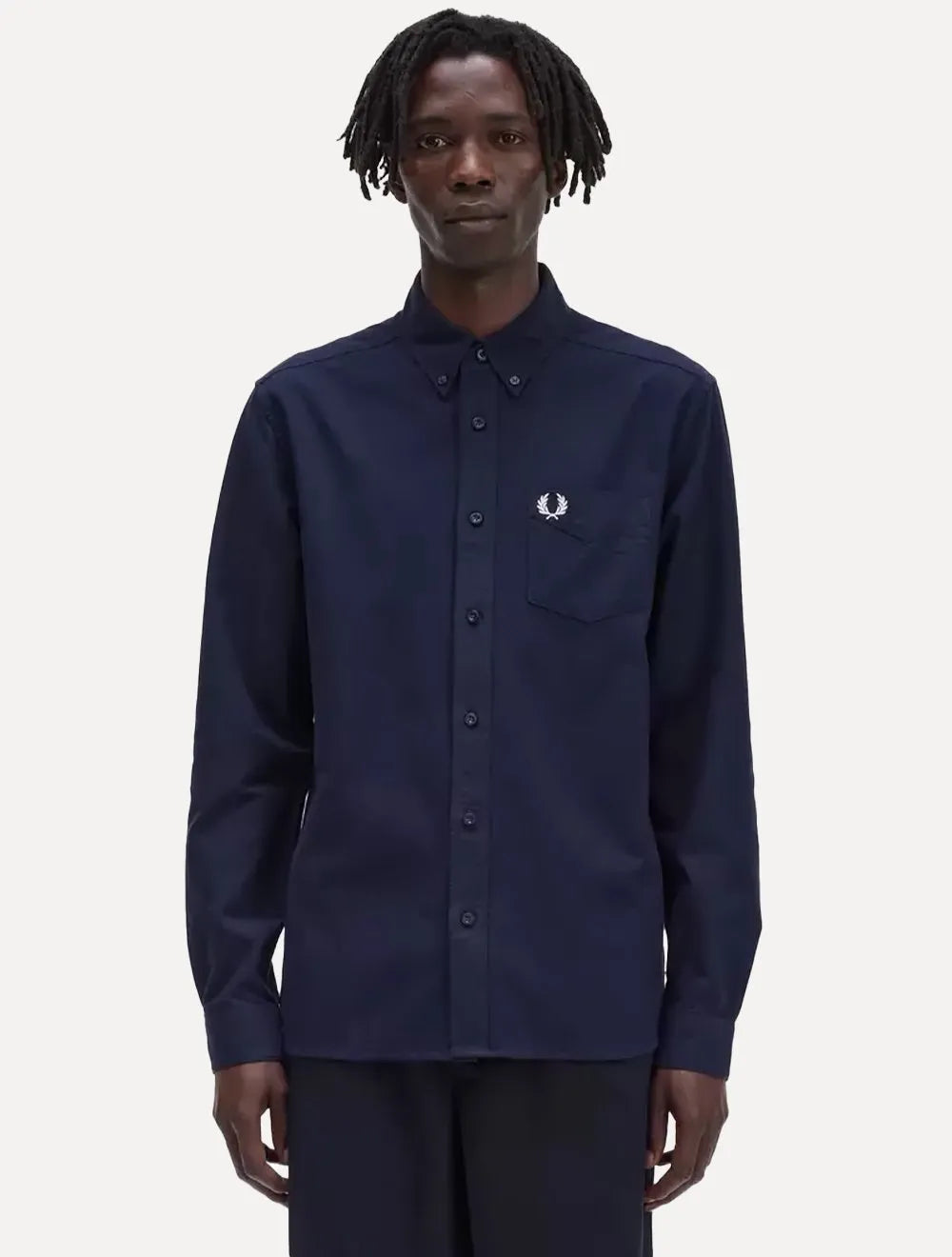 Camisa Fred Perry Masculina Oxford Pocket Light Logo Azul Escuro