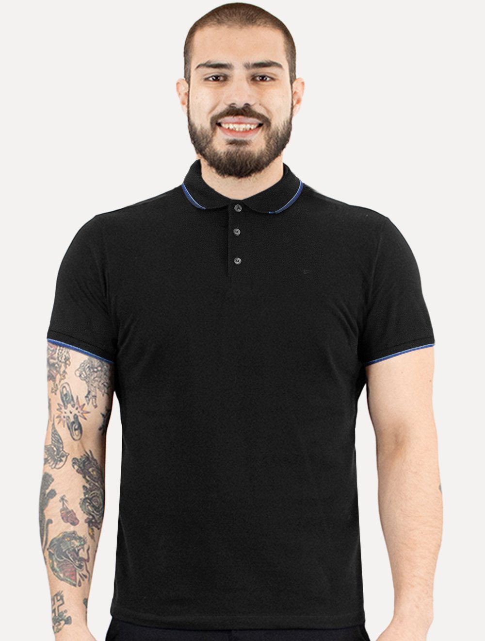 Polo Ellus Masculina Piquet Classic Easa Friso Blue Preta