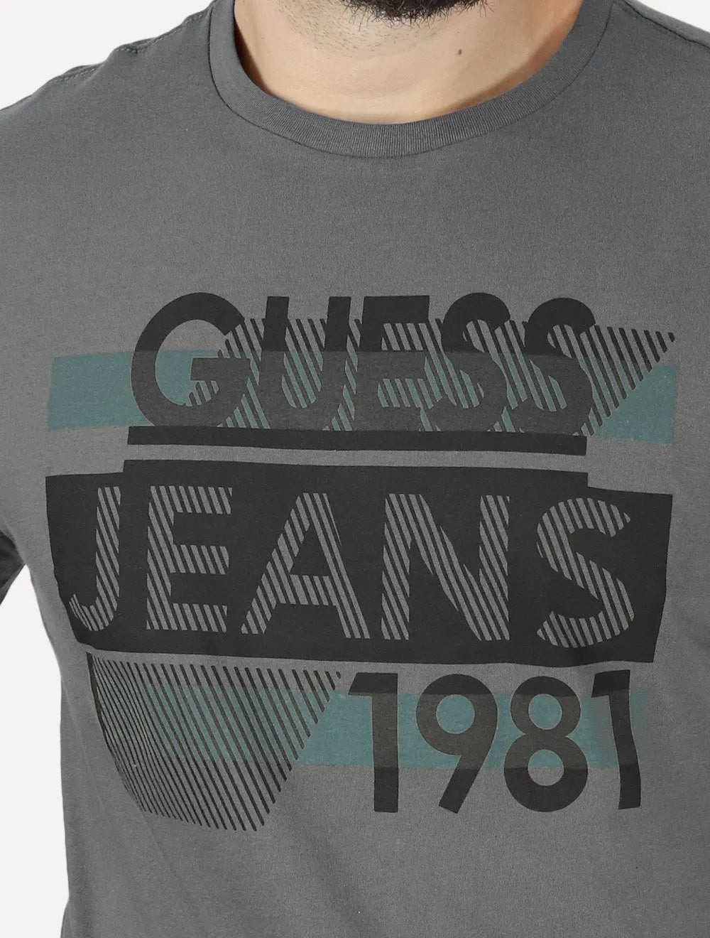 Camiseta Guess Masculina Silk Logo Scratchs Grafite