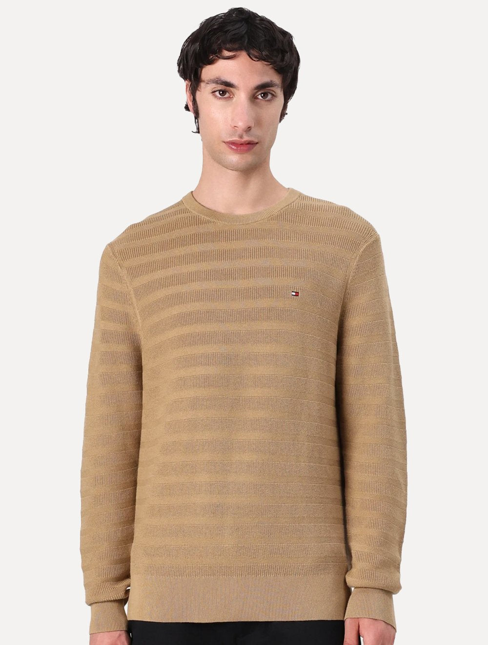 Suéter Tommy Jeans Masculino C-Neck Stripe Structured Cáqui