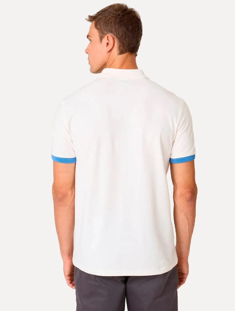 Polo Dudalina Masculina Flex Gola Jacquard Off White