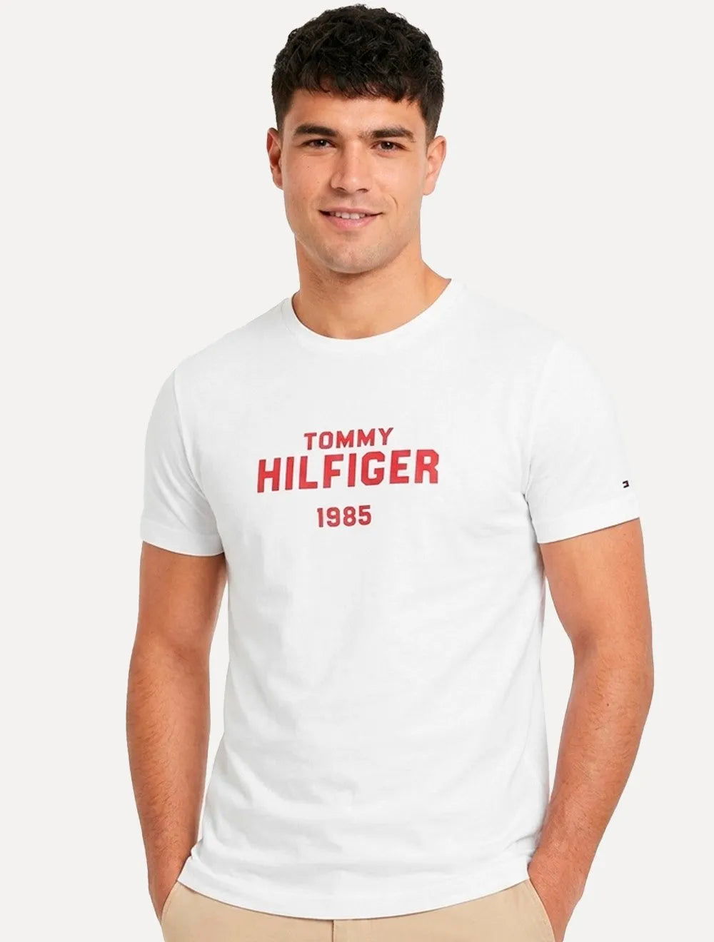 Camiseta Tommy Hilfiger Masculina Arch Logo 1985 Branca