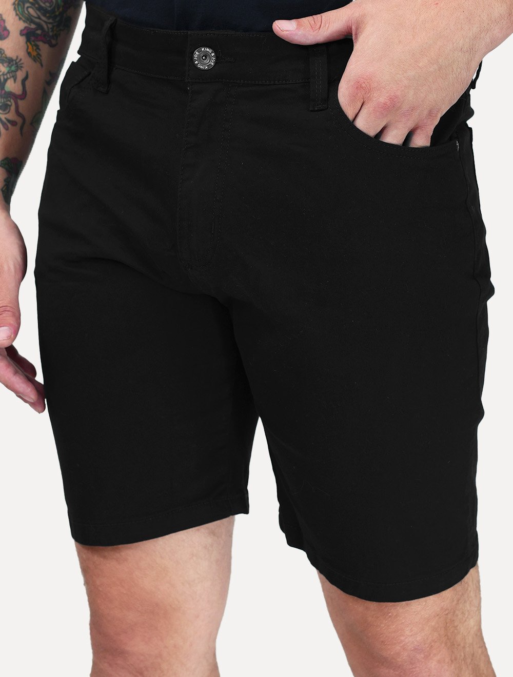 Bermuda King & Joe Masculina Slim Sarja 2X1 Five Pockets Preto