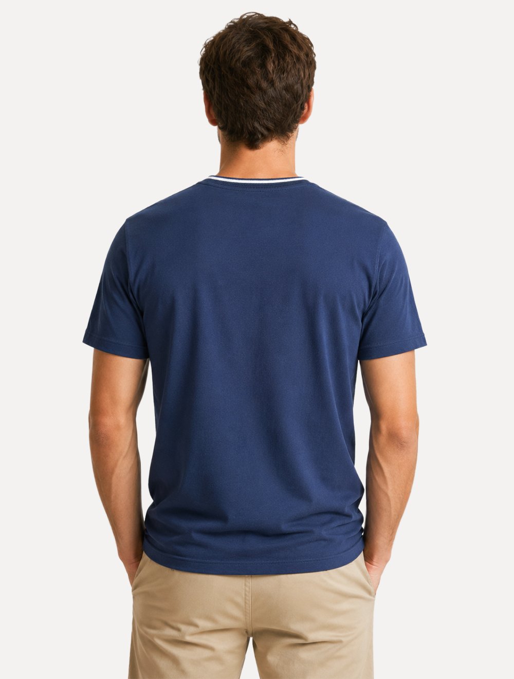 Camiseta Individual Masculina Comfort Malhar Gola Friso Logo Bordado Azul Marinho