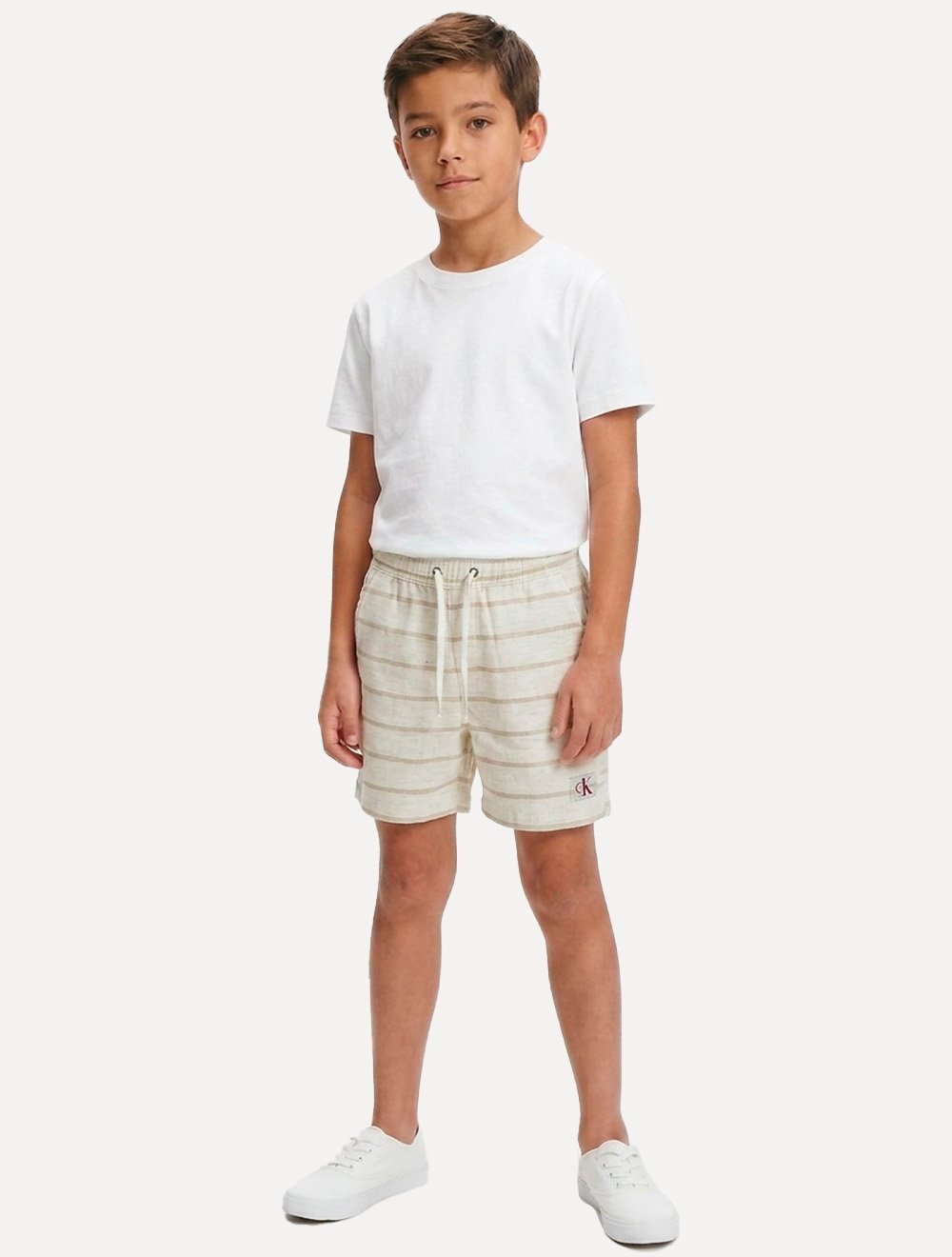 Bermuda Calvin Klein Infantil Color Cardarço Stripe Cáqui Claro