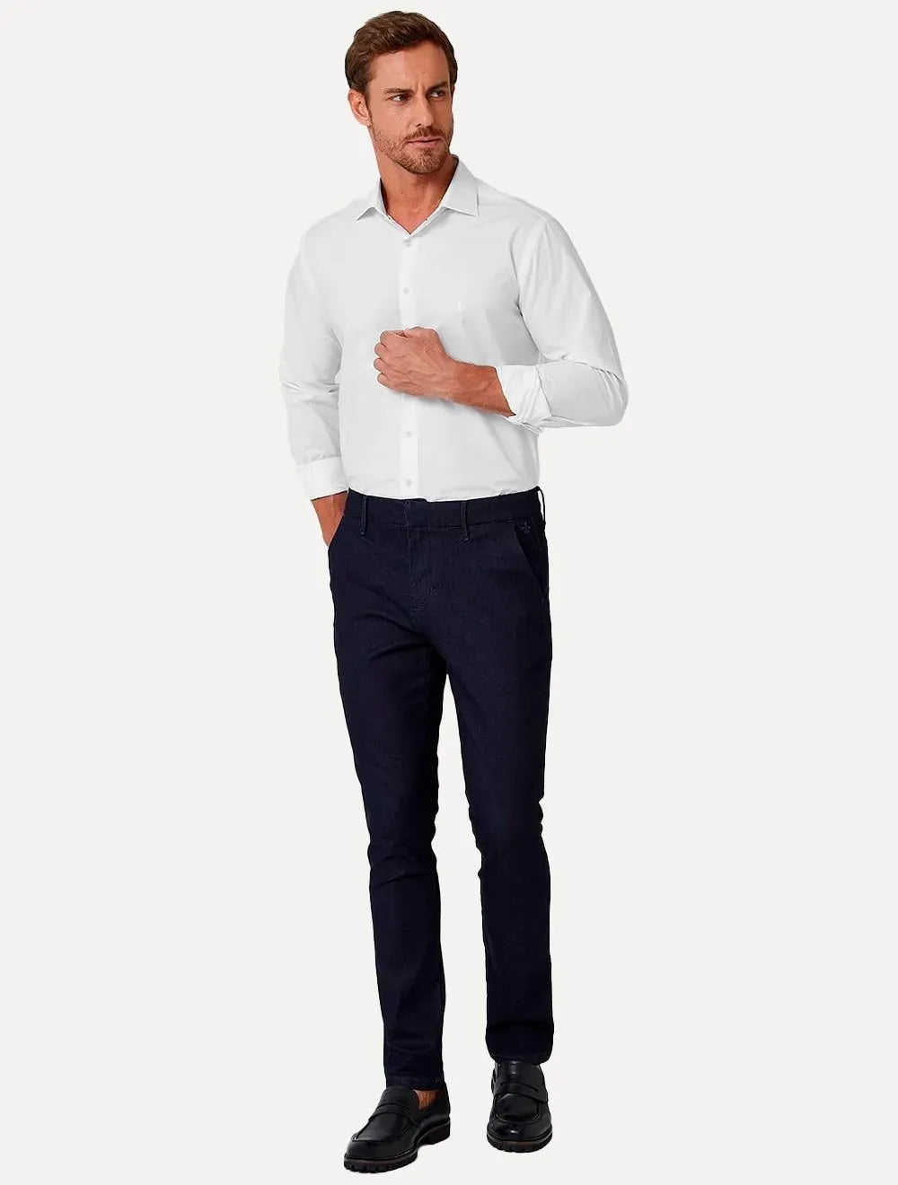 Camisa Dudalina Masculina Slim Superfine Cotton Light Logo Lisa Branca