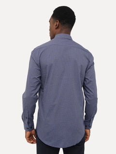Camisa Aramis Masculina Regular Tricoline Micro Xadrez Azul Marinho