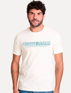 Camiseta John John Masculina Regular Fit Font Stripe Off White
