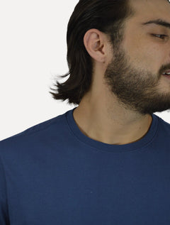 Camiseta Individual Masculina Comfort Pima Soft Touch Logo Azul Médio