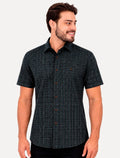 Camisa Dudalina Masculina Manga Curta Comfort Fit Slub Cotton Xadrez Flame Azul Marinho