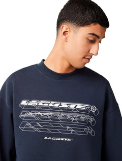 Moletom Lacoste Masculino Crewneck Loose Branded Azul Marinho