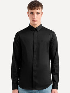 Camisa Armani Exchange Masculina Slim Fit Hidden Button Mono Logo Preta