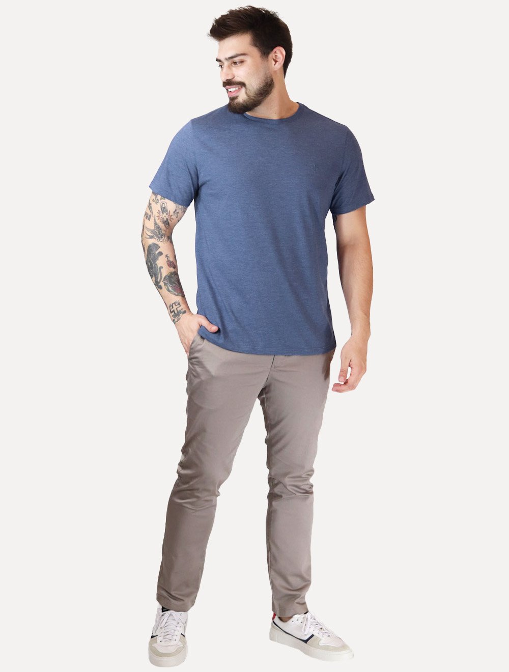 Camiseta Dudalina Masculina Regular Azul Escuro Mescla