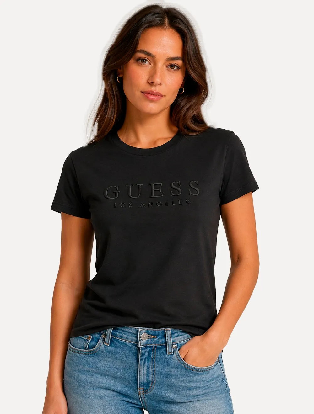 Camiseta Guess Feminina Los Angeles Embroidery Logo Preta