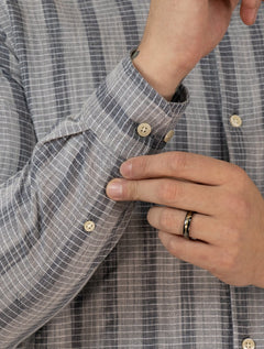 Camisa Reserva Masculina Linho Listras Kame Melange Azul Marinho