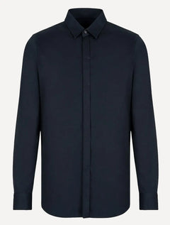 Camisa Armani Exchange Masculina Slim Fit Hidden Button Mono Logo Azul Marinho