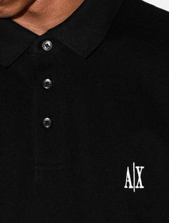 Polo Armani Exchange Masculina Regular Fit Logo Icon AX Preta