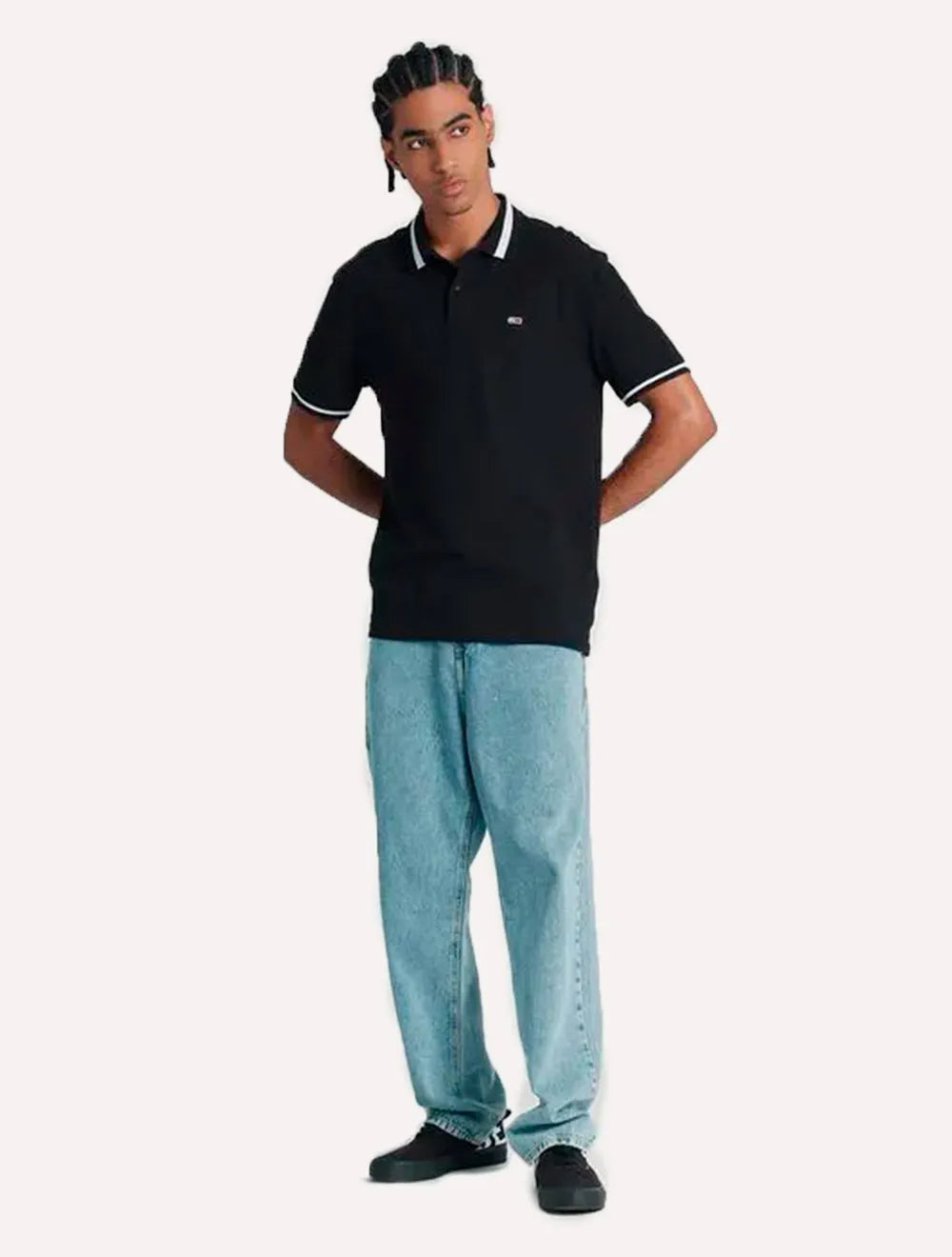 Polo Tommy Jeans Masculina Piquet Regular Tipped Stretch Preta