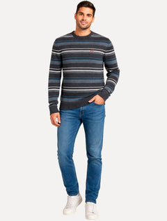 Suéter Levis Masculino Crewneck Classic Housemark Listrado Logo Cinza