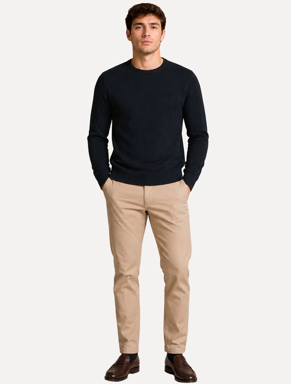 Suéter Dudalina Masculino Tricot Crewneck Basico Azul Marinho