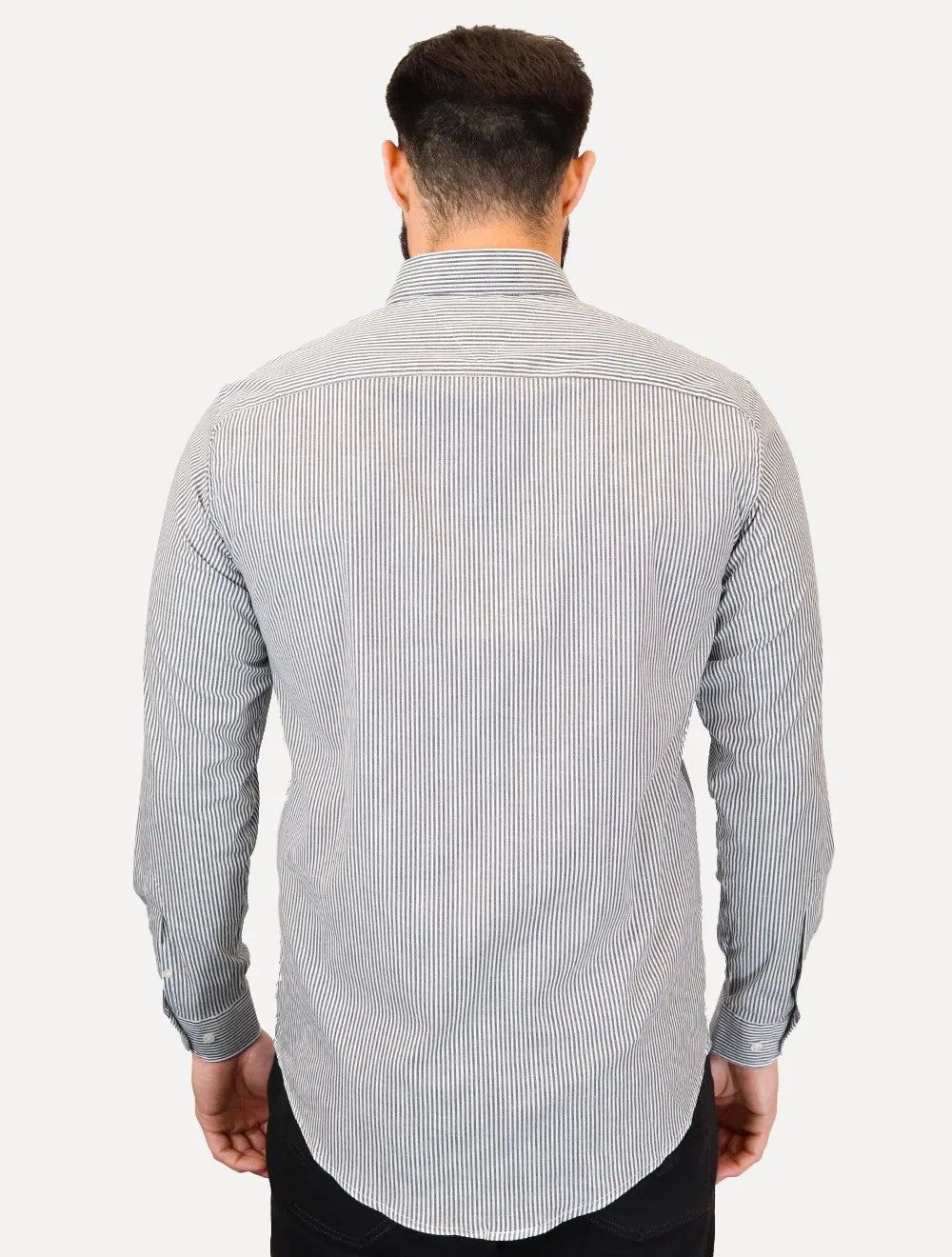 Camisa Tommy Hilfiger Masculina Regular Striped Poplin Preta