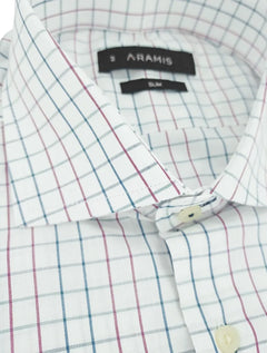 Camisa Aramis Masculina Slim Tricoline Xadrez Pink Blue Branca
