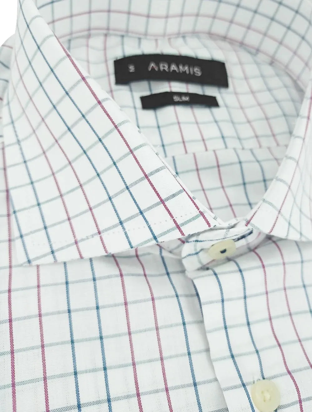 Camisa Aramis Masculina Slim Tricoline Xadrez Pink Blue Branca
