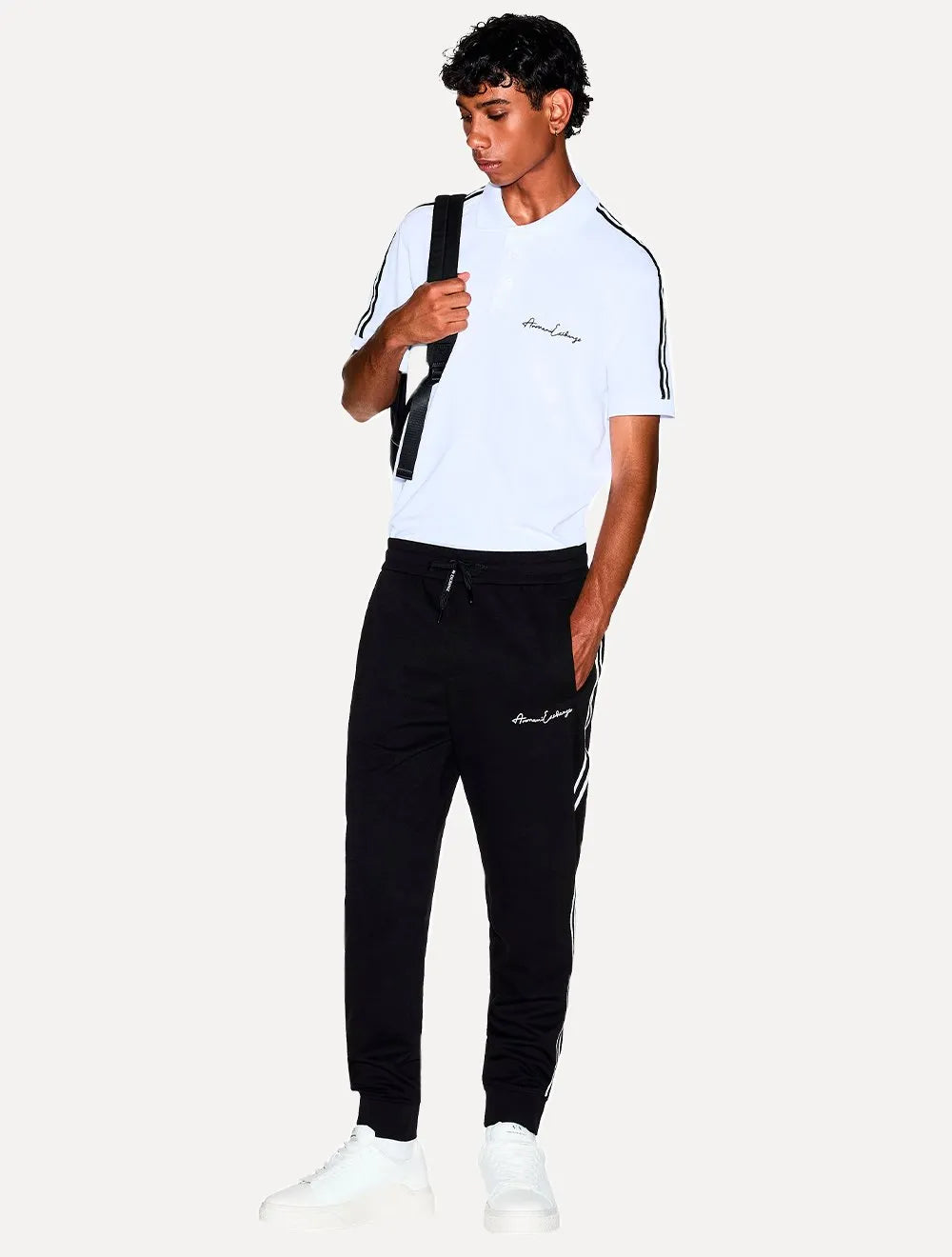 Polo Armani Exchange Masculina Regular Fit Logo Signature Branca 