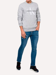 Moletom Calvin Klein Jeans Masculino Crewneck Issue Monograma Cinza Mescla