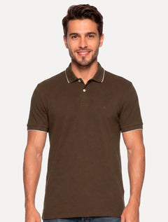 Polo Aramis Masculina Regular Piquet Off Friso Marrom Escuro